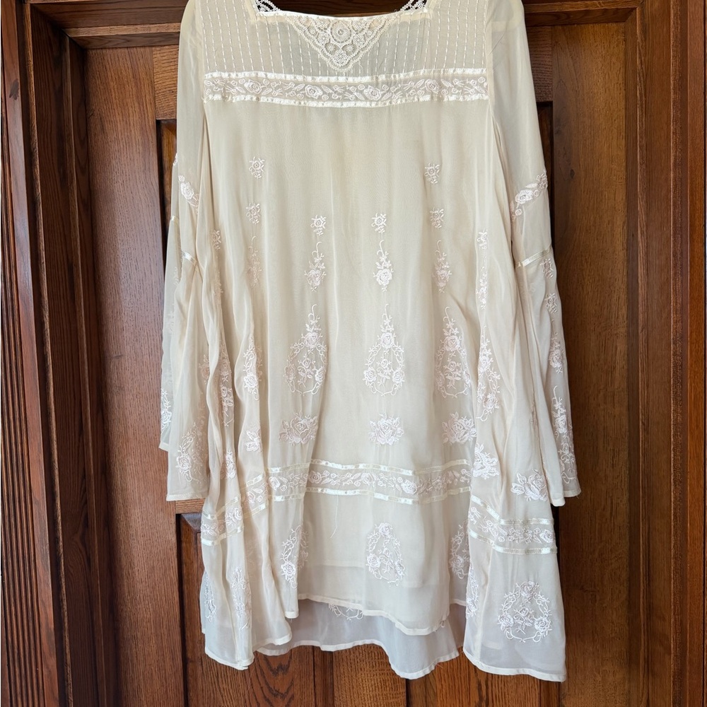 Free People Cream Embroidered Mini Dress